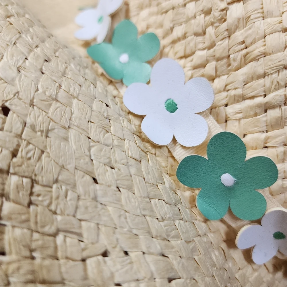 NWT Janie And Jack Straw Hat Green White Floral Size 12-24 Months‎